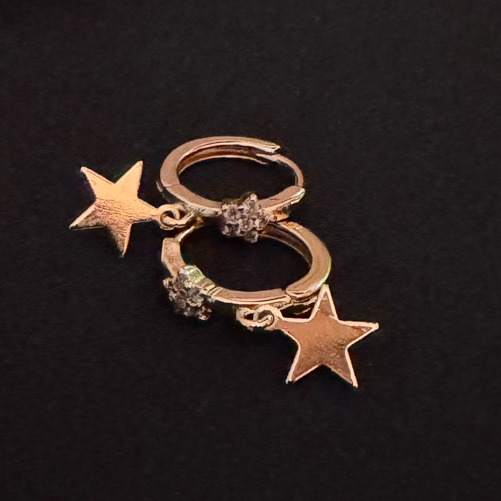 18k Yellow Gold Plated Star Dangle Huggie Earrings